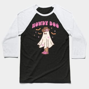 Western Retro Halloween Ghost Happy Howdy Boo Pink Black Baseball T-Shirt